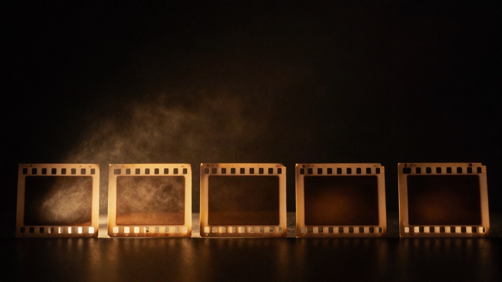 Five film frames side by side for comparison, warm side light